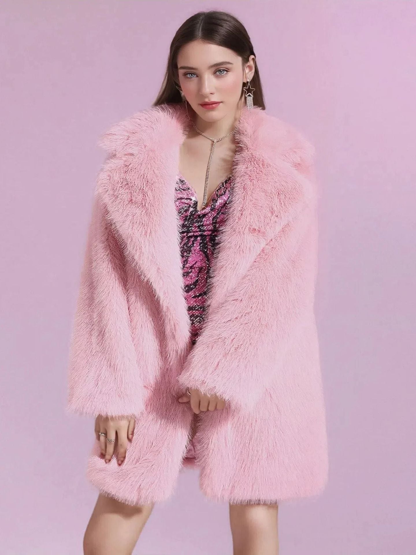 Women's Long Sleeve Lapel Faux Fur Pure Color Plus Size