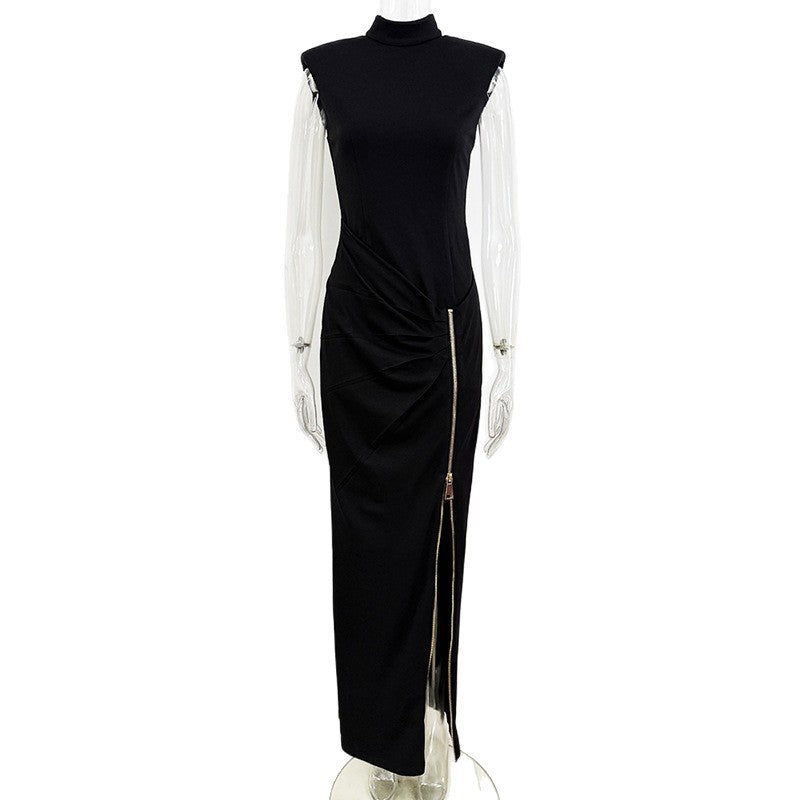 Sleeveless Zipper Split Stretch Long Dress Dresses