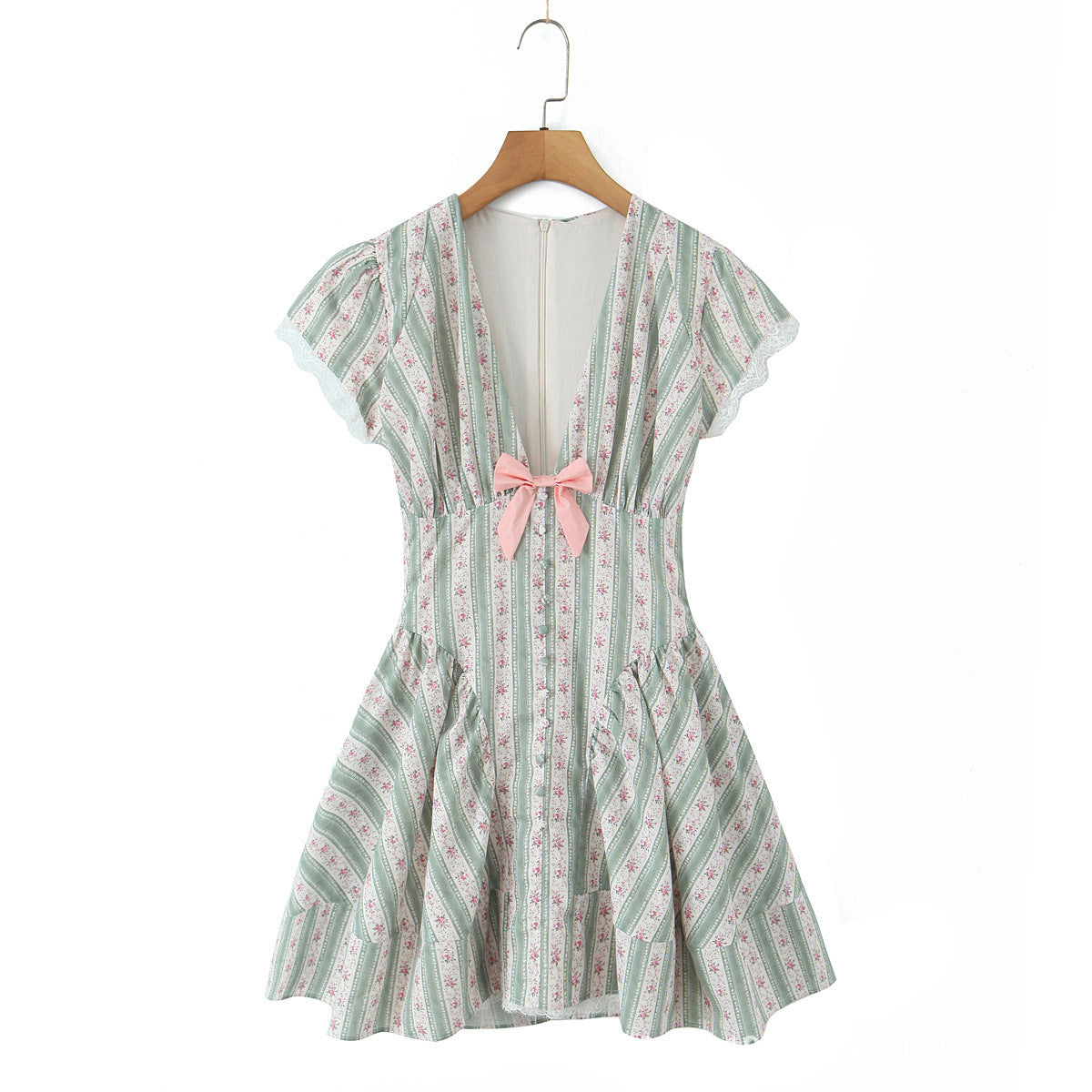 Women's Romantic Floral Bowknot Decoration Striped Lace Mini Skirts