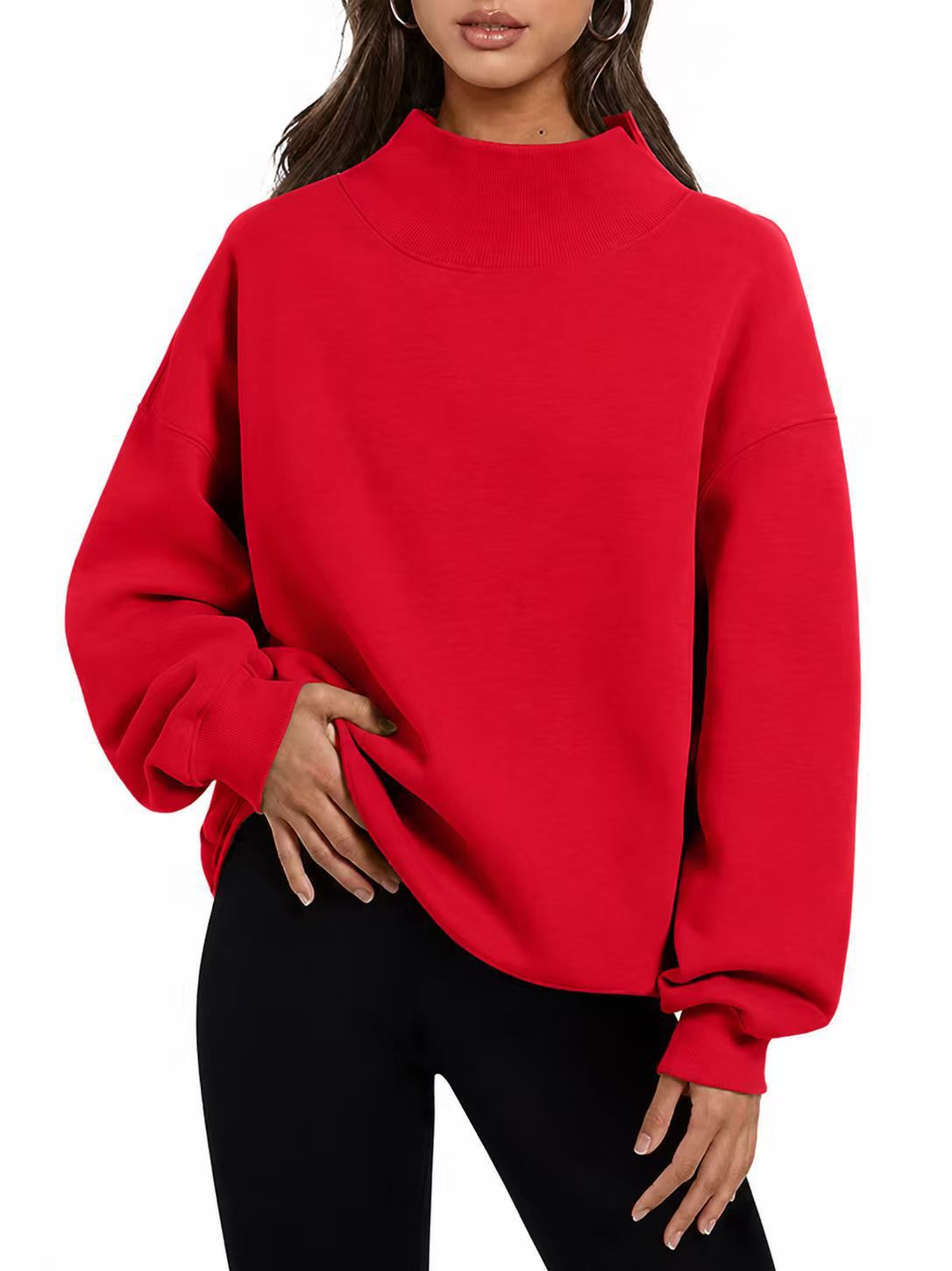 Women's Fashion Casual Style Fleece Shirt Thick Half Turtleneck Sweaters