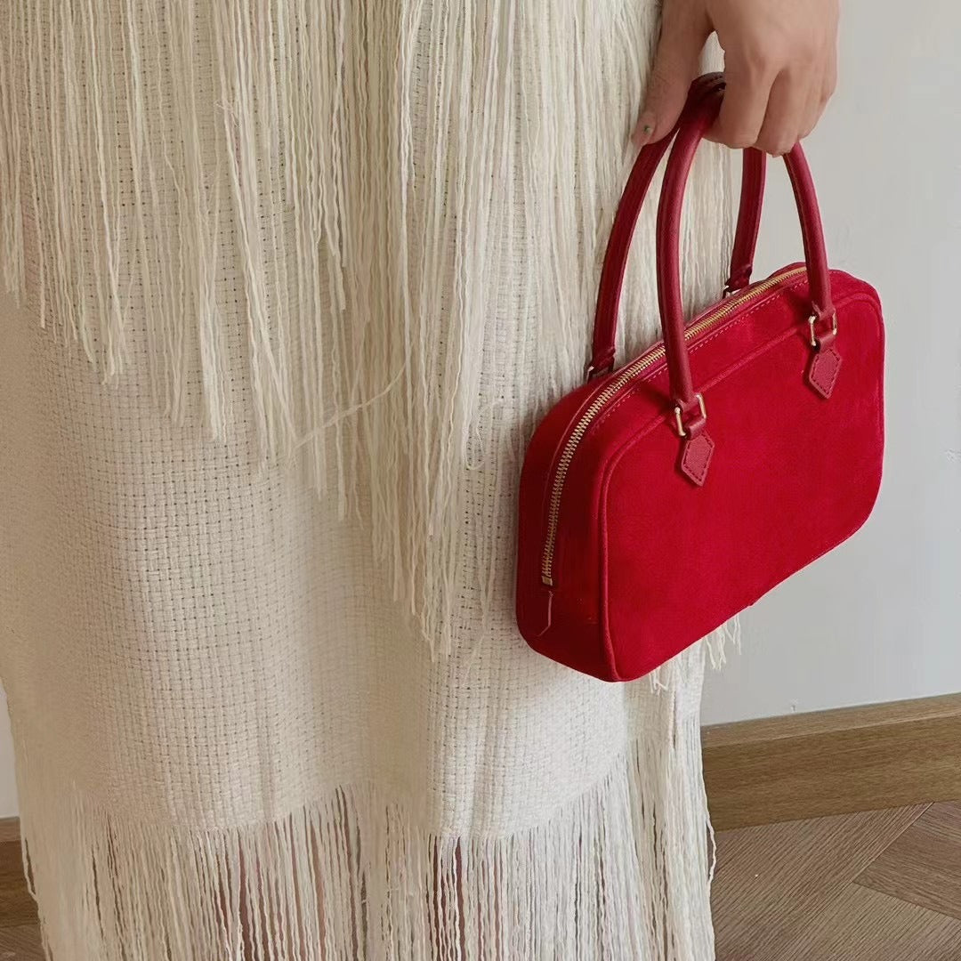 Attractive Suede Boston Pillow Feather Bowling Bags