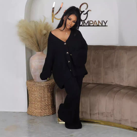 Women's Solid Color Breasted Wide Leg Trousers Suits