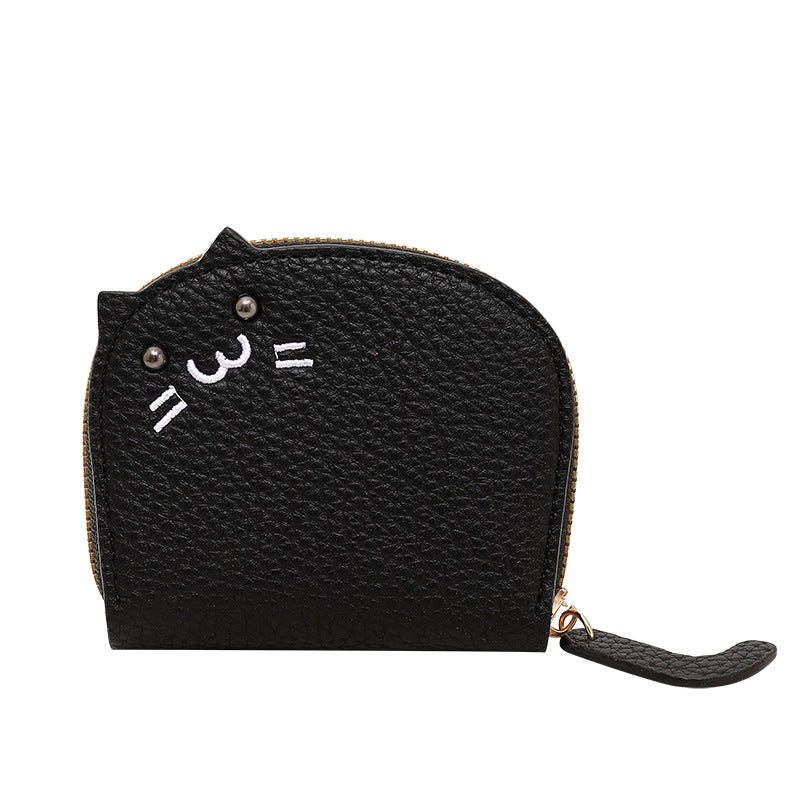 Female Litchi Pattern Cartoon Cat Embroidery Thread Card Holder