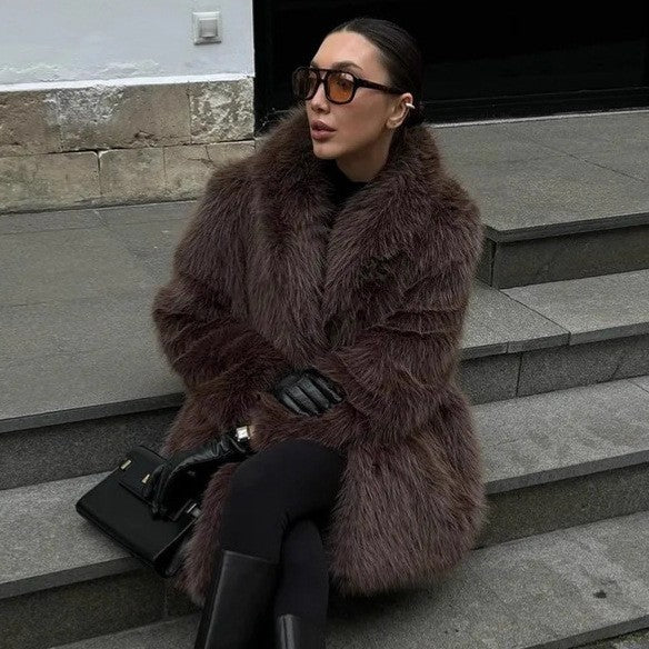 Fur Mid-length Green Fruit Collar Faux Coats