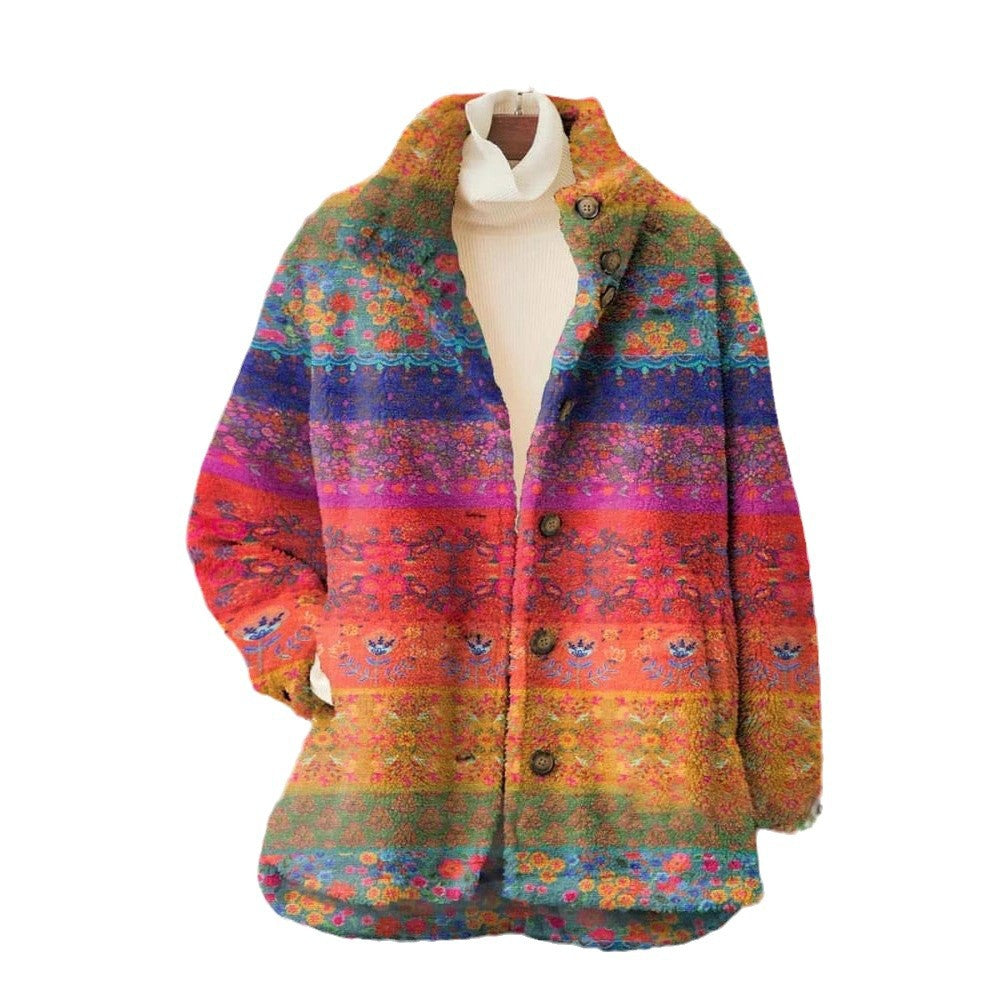 Women's Retro Fashion Digital Printing Polar Fleece Sweaters