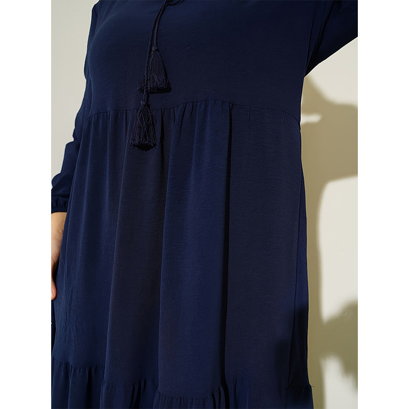 Women's Autumn Round Neck Long Sleeve Single-breasted High Waist Dress