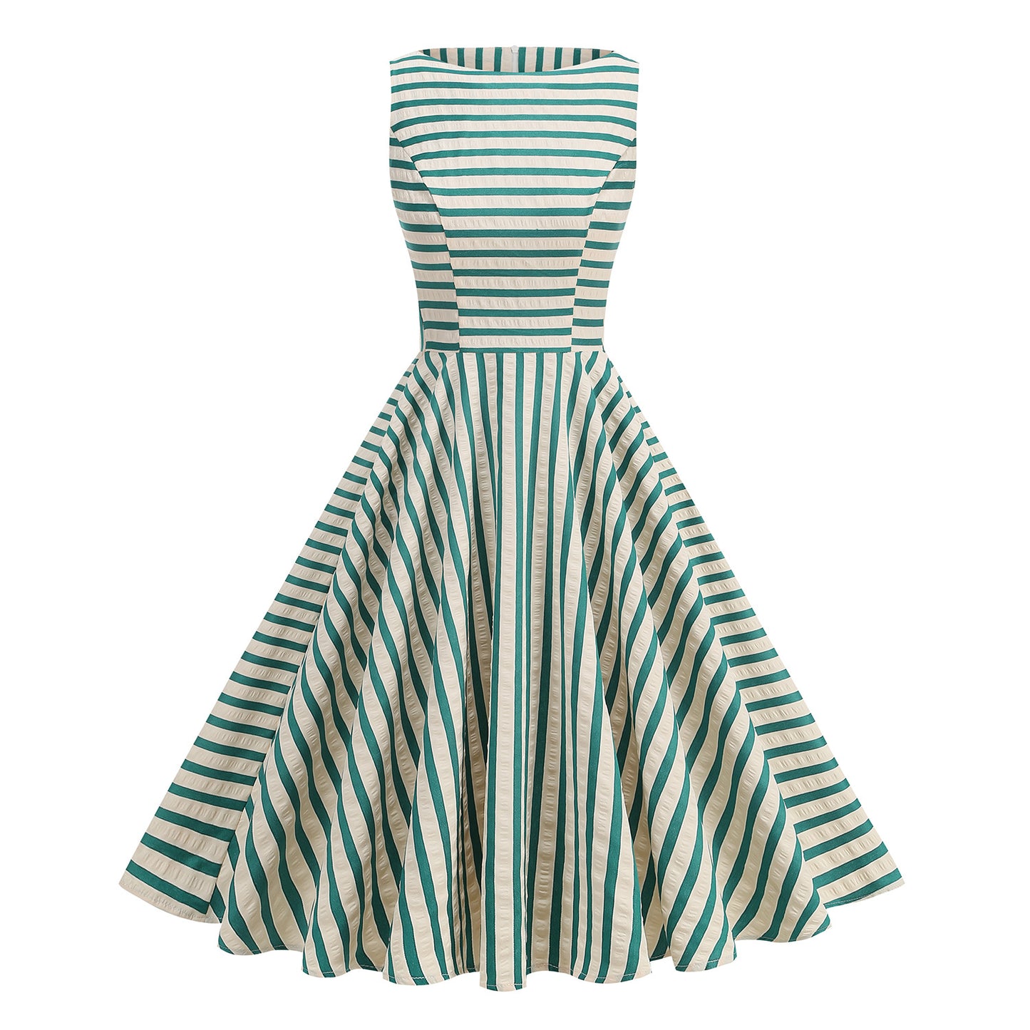 Sleeve Tropical Style Holiday Cute Irregular Stripes Stitching Dynamic Hepburn Dress