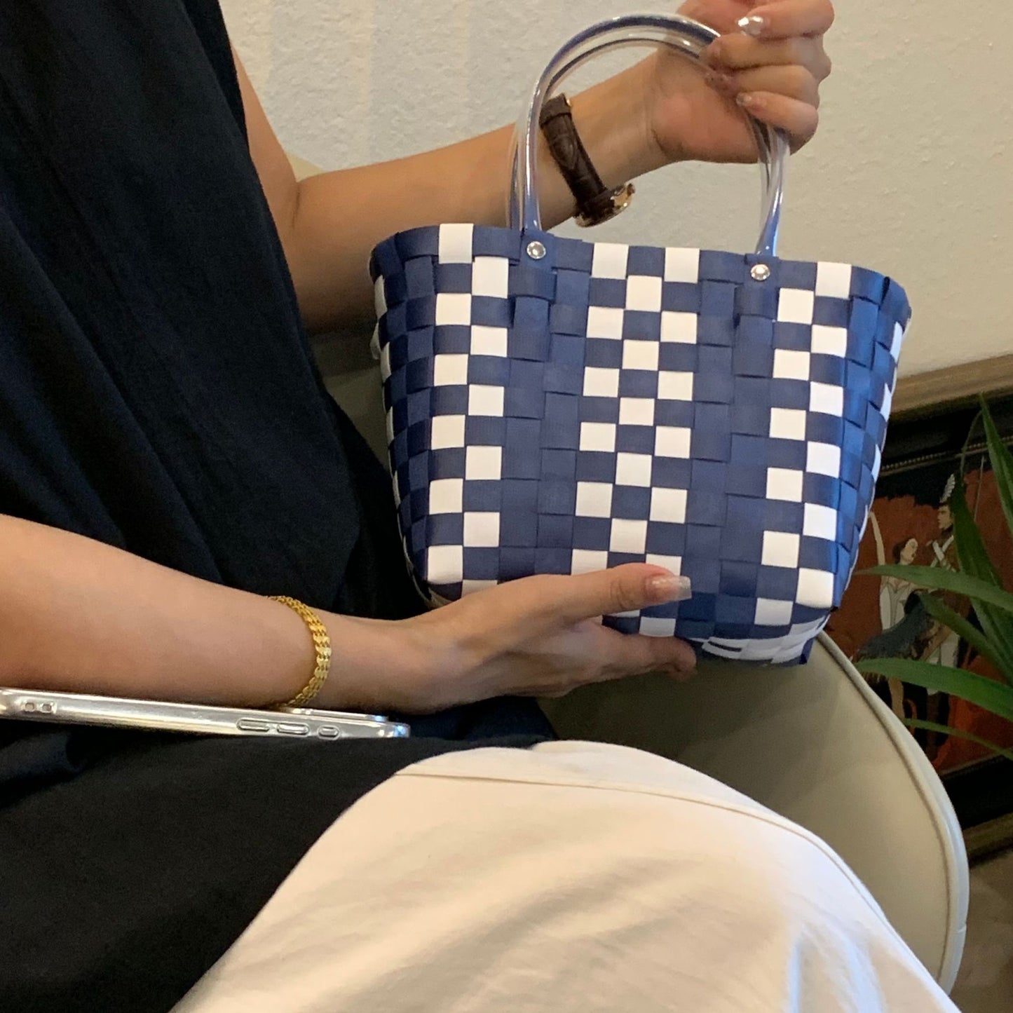 Women's Source Hand-woven Hand-held Vegetable Basket Beach Handbags