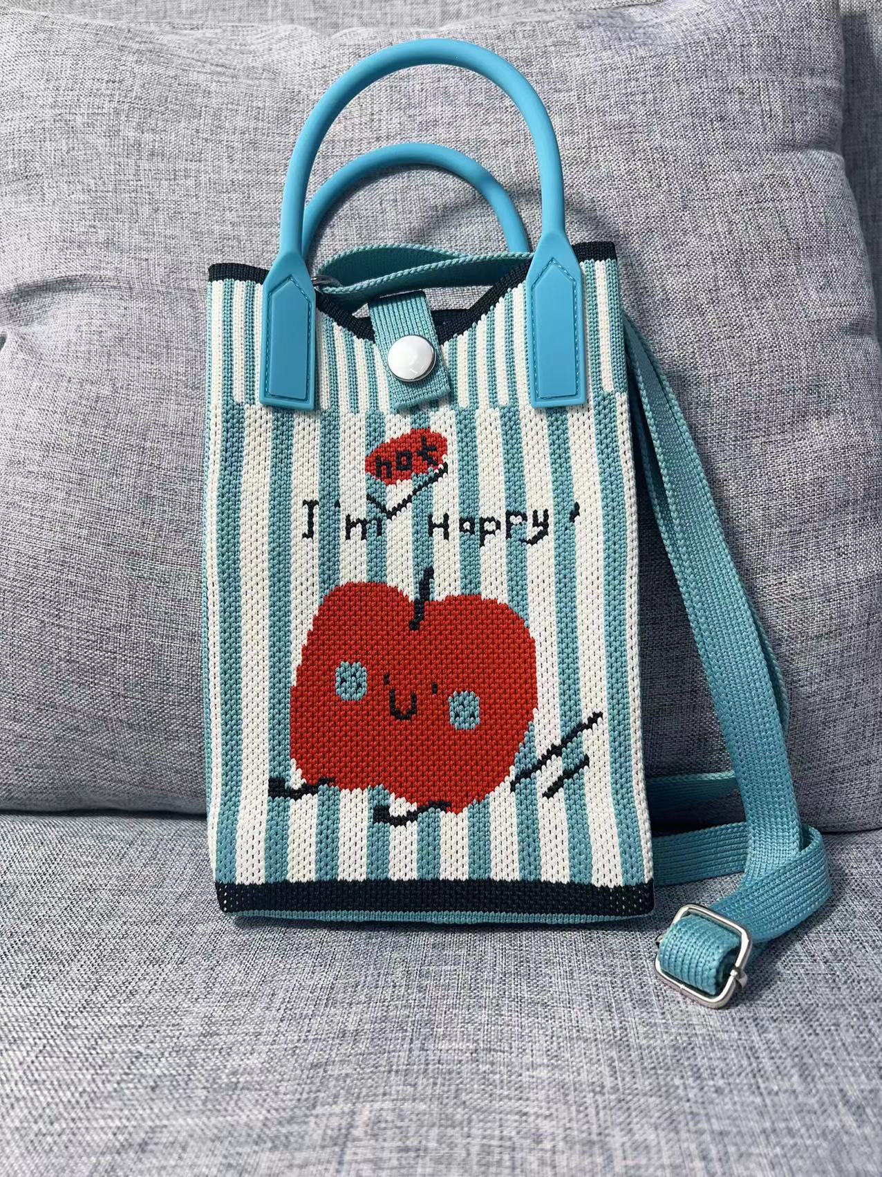 Summer Cartoon Mobile Wool Knitted Adjustable Bags