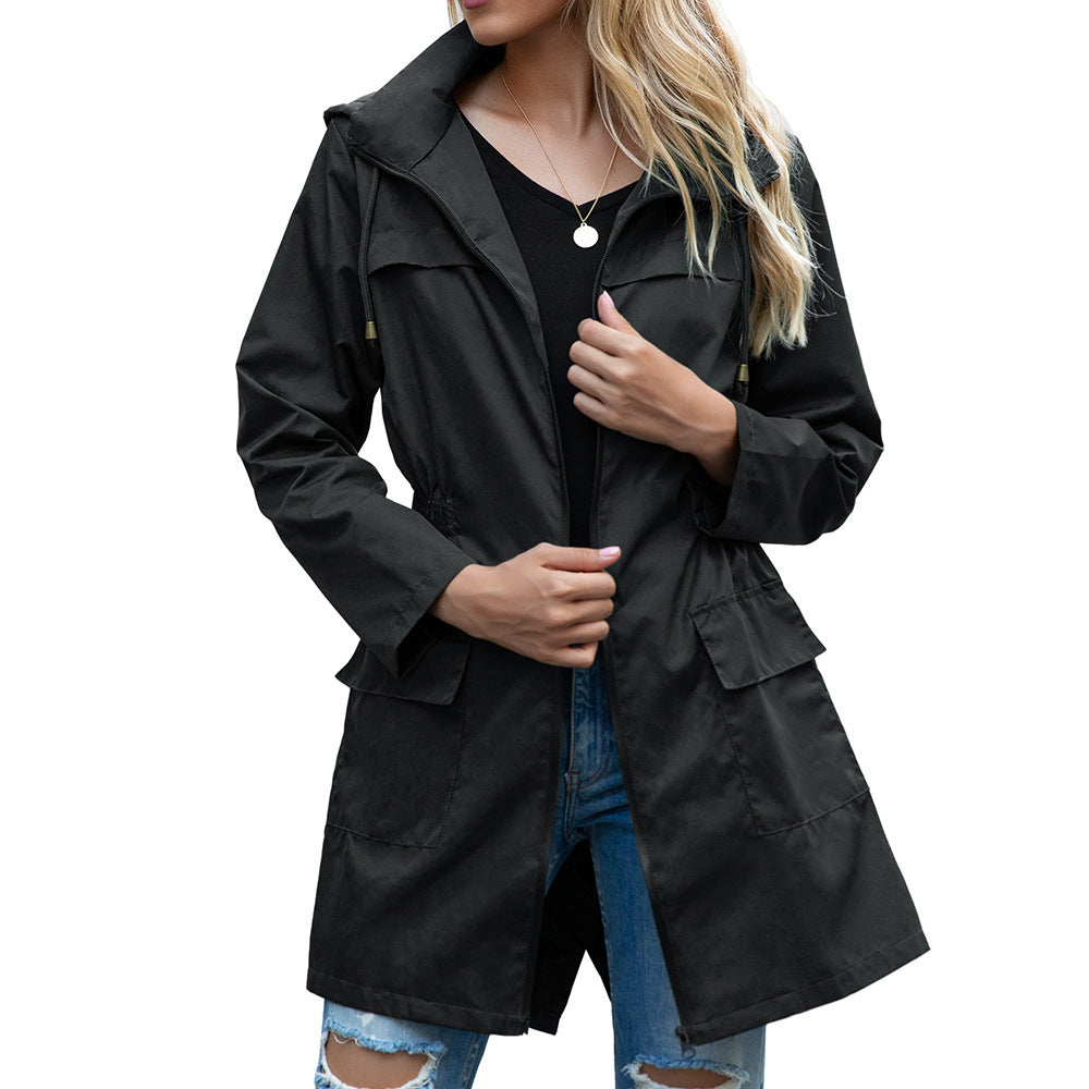 Women's Hoodie Cinched Clothes Zipper Raincoat Outdoor Coats