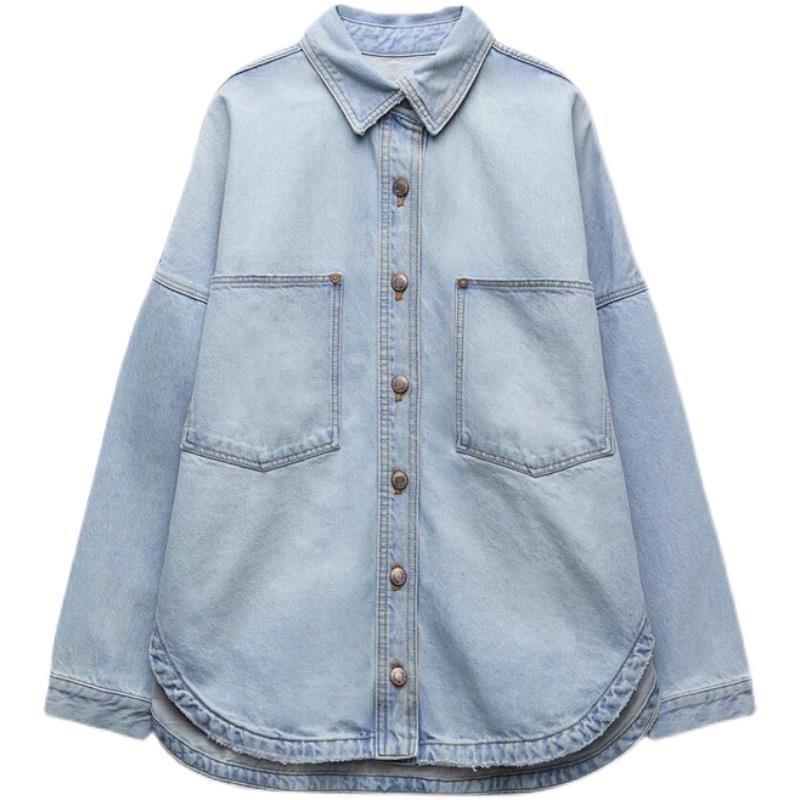 Women's Durable Denim Shirt Light Blue Coats