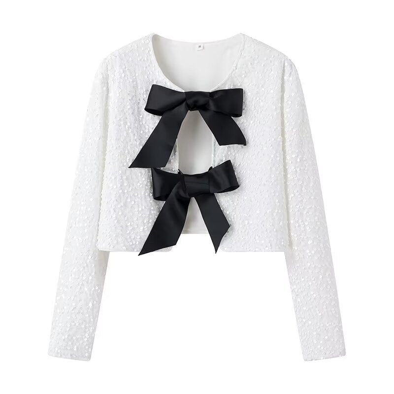 Women's Spring Elegant Slightly Mature Bow Sequined Coats