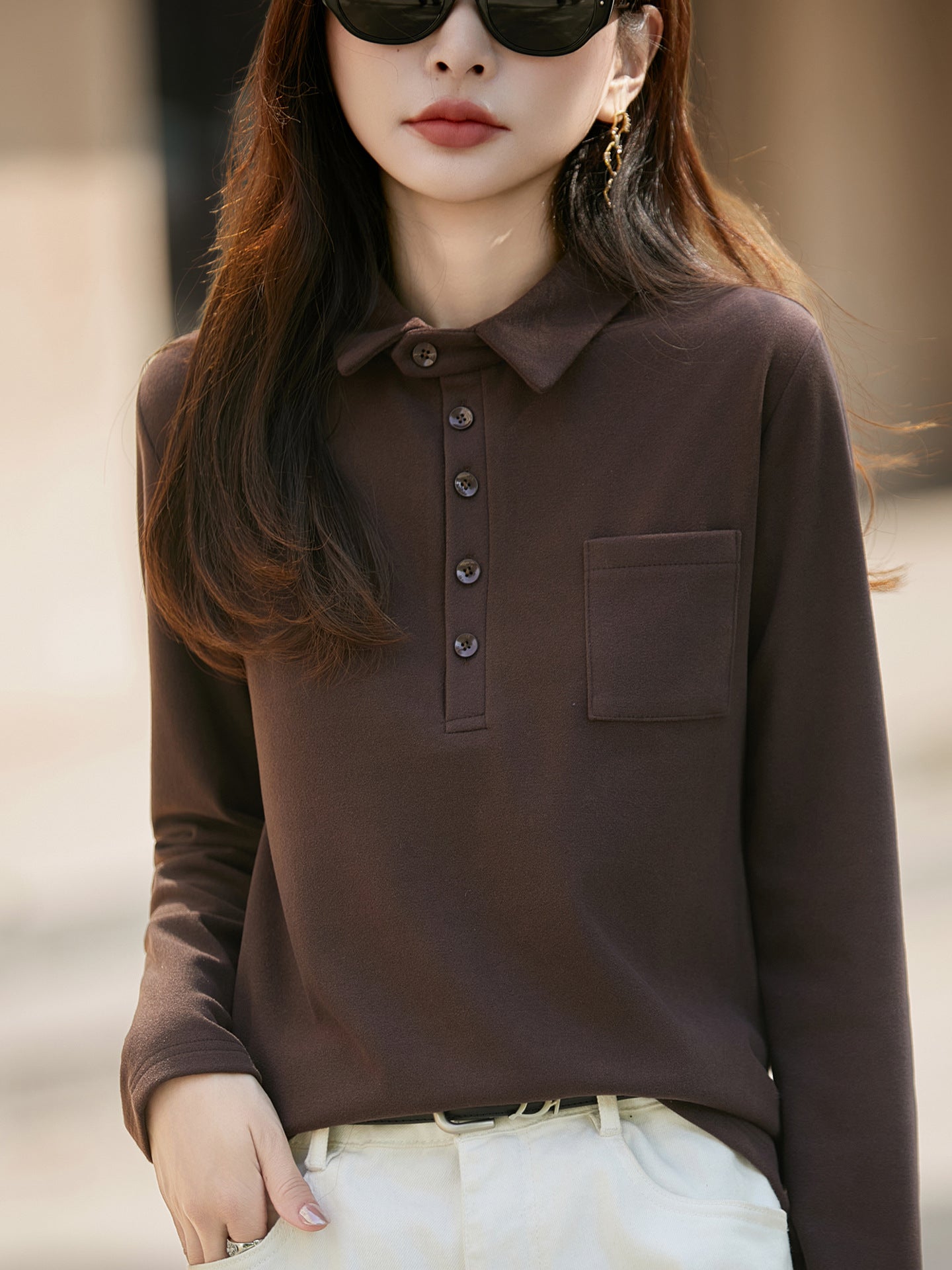 Lapel Double-sided Brushed Base Shirt Female Blouses