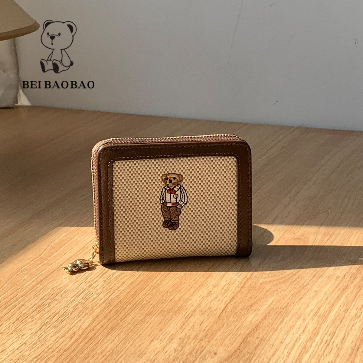 Women's Large Capacity Bear Embroidery Canvas Folding Ladies Wallets