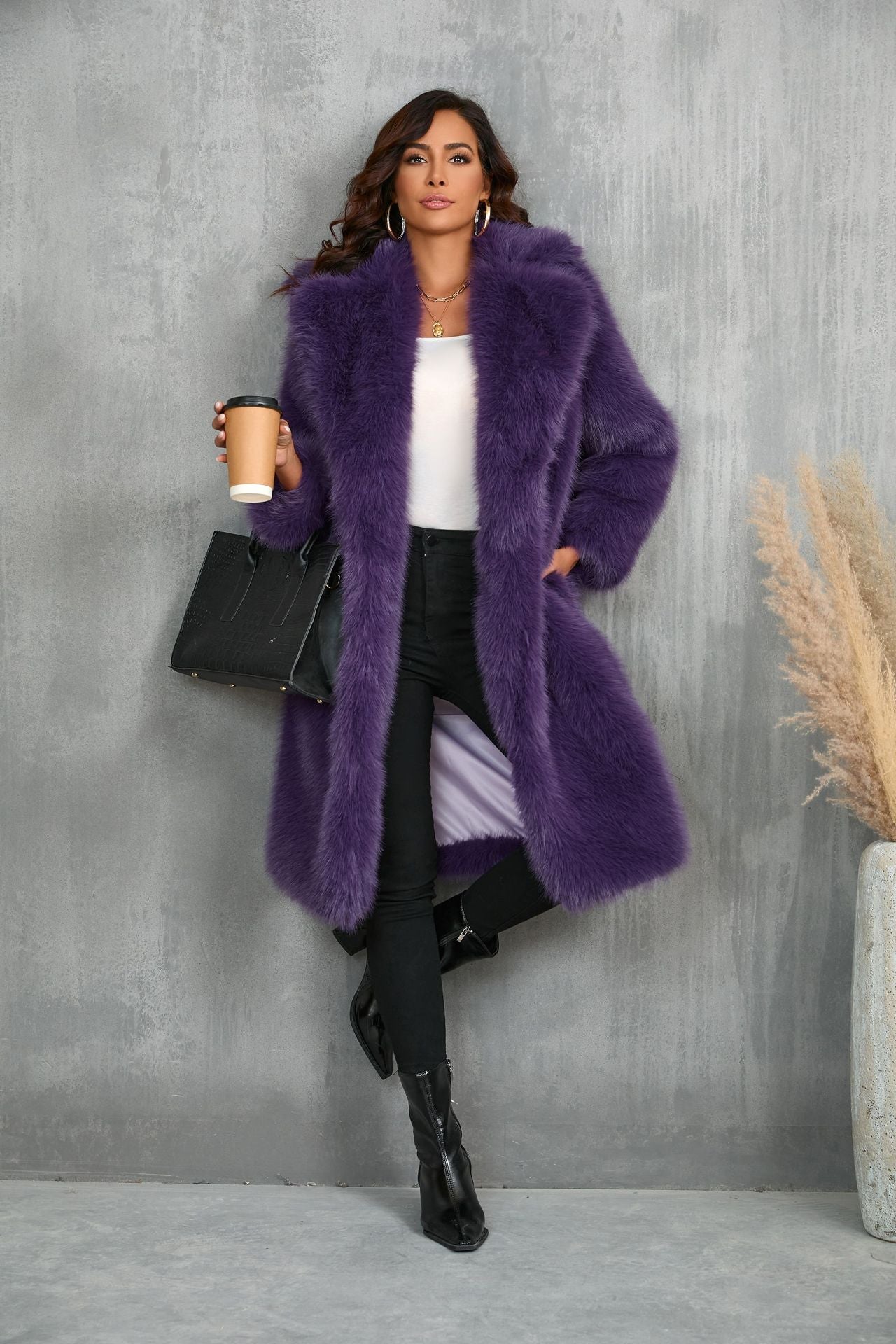 Long Section Collar Imitation Fur Mid-length Coats