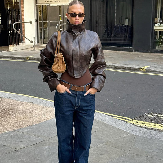 Women's Slim Fit Slimming High Collar Solid Color Jackets
