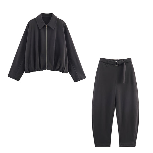 Beautiful Stylish Autumn Flannel Bomber Trousers Suits