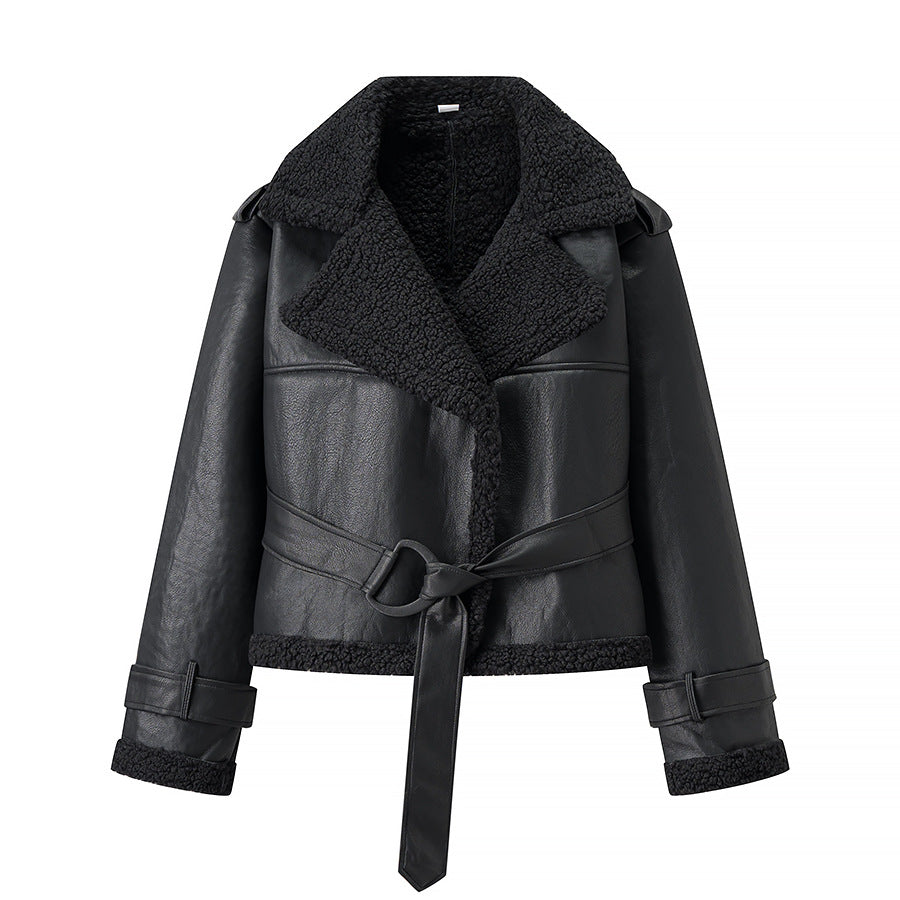 Women's Fashion Temperament With Belt Fur Coats