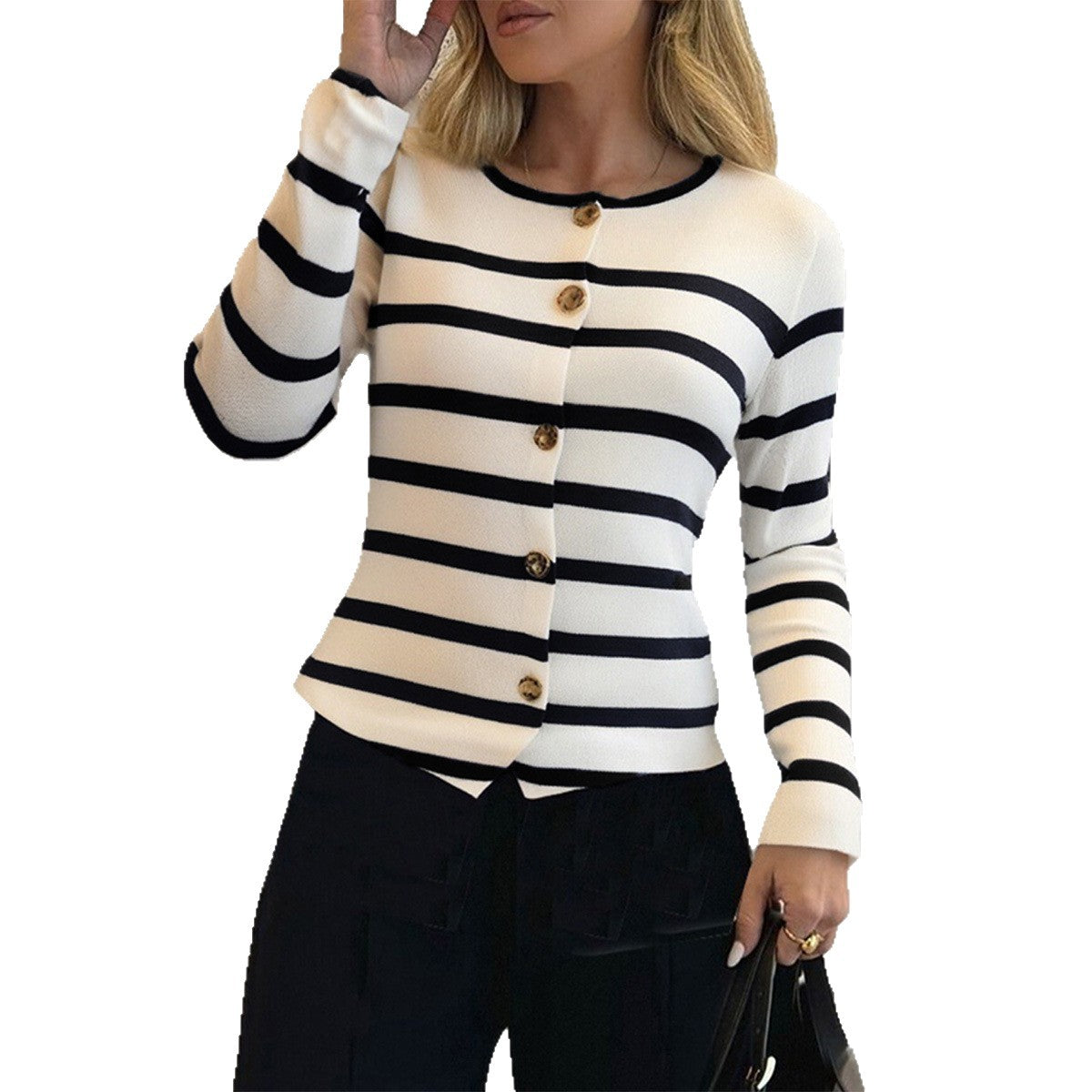 Women's Elegant Graceful Striped Long Sleeve Clothing