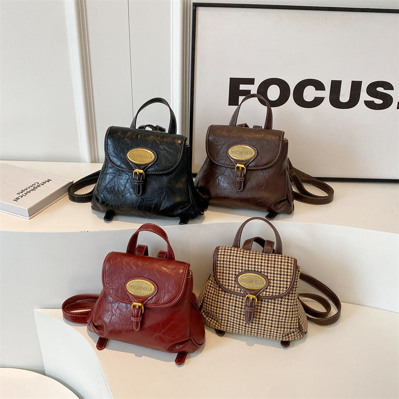Women's Korean Fashion Texture Fashionable Solid Color Backpacks