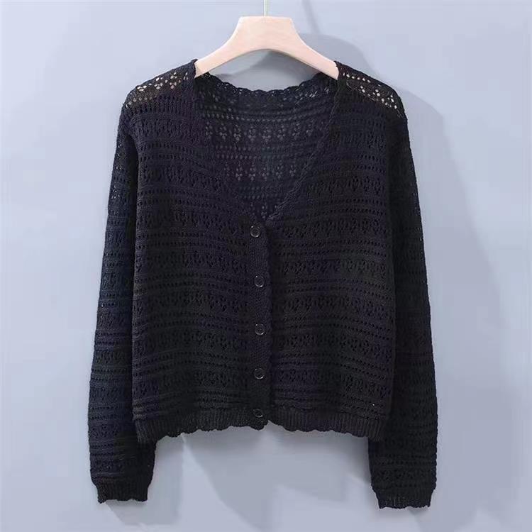 Women's Hollow Sun Protection Shawl Outer Match Long Sleeve Office Ice Women's T-shirt