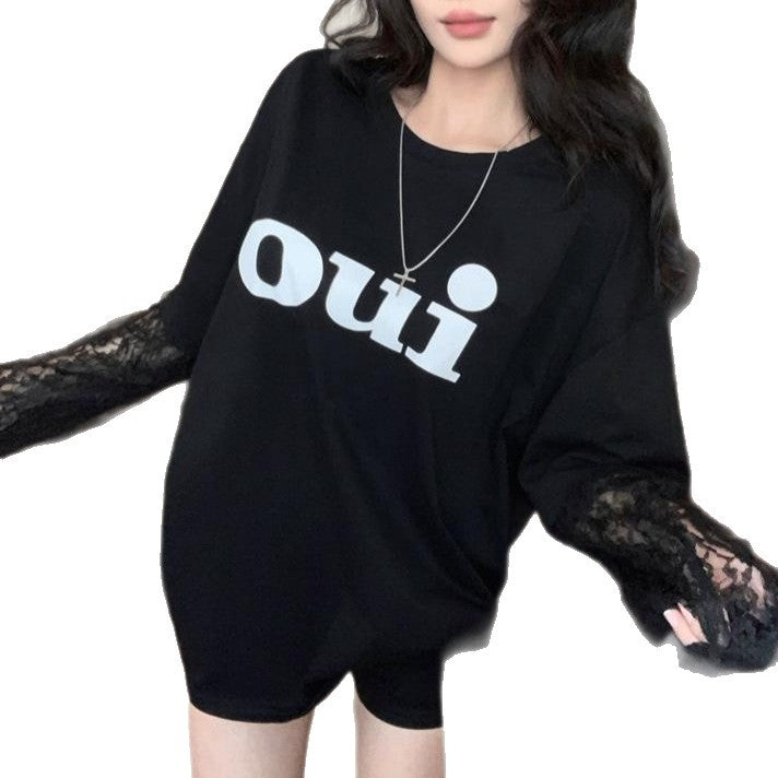Hot Style Letter Sleeve Stitching T-shirt Female Blouses