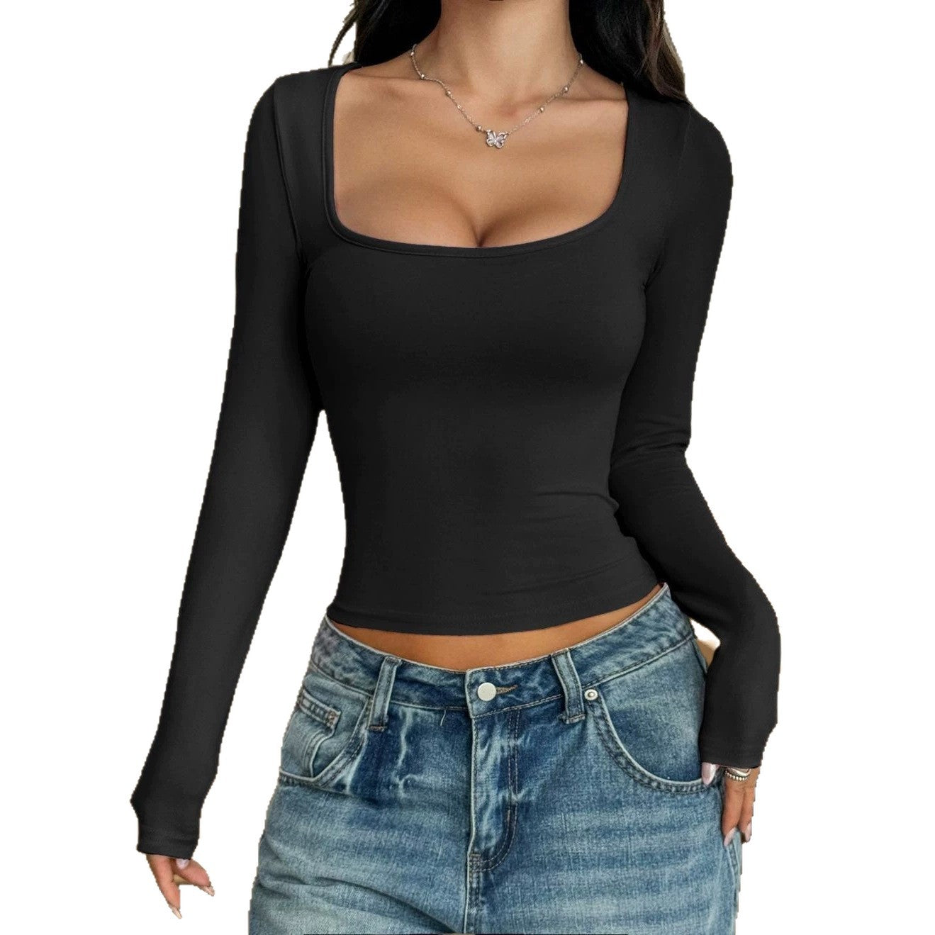 Women's Long-sleeved Autumn Slimming Hot Fashionable Wear Solid Color Women's T-shirt