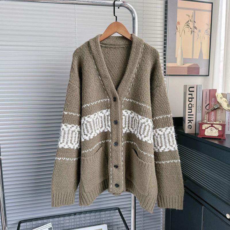 Women's Stitching Design Sense Niche Loose Lazy Knitwear