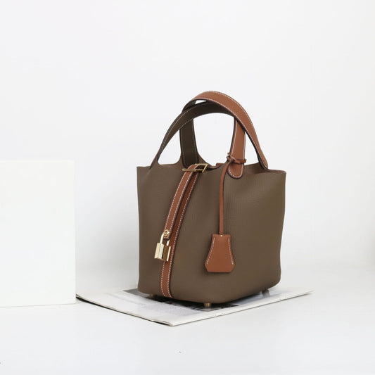 Layer Cowhide Stitching Vegetable Basket Fashion Soft Handbags