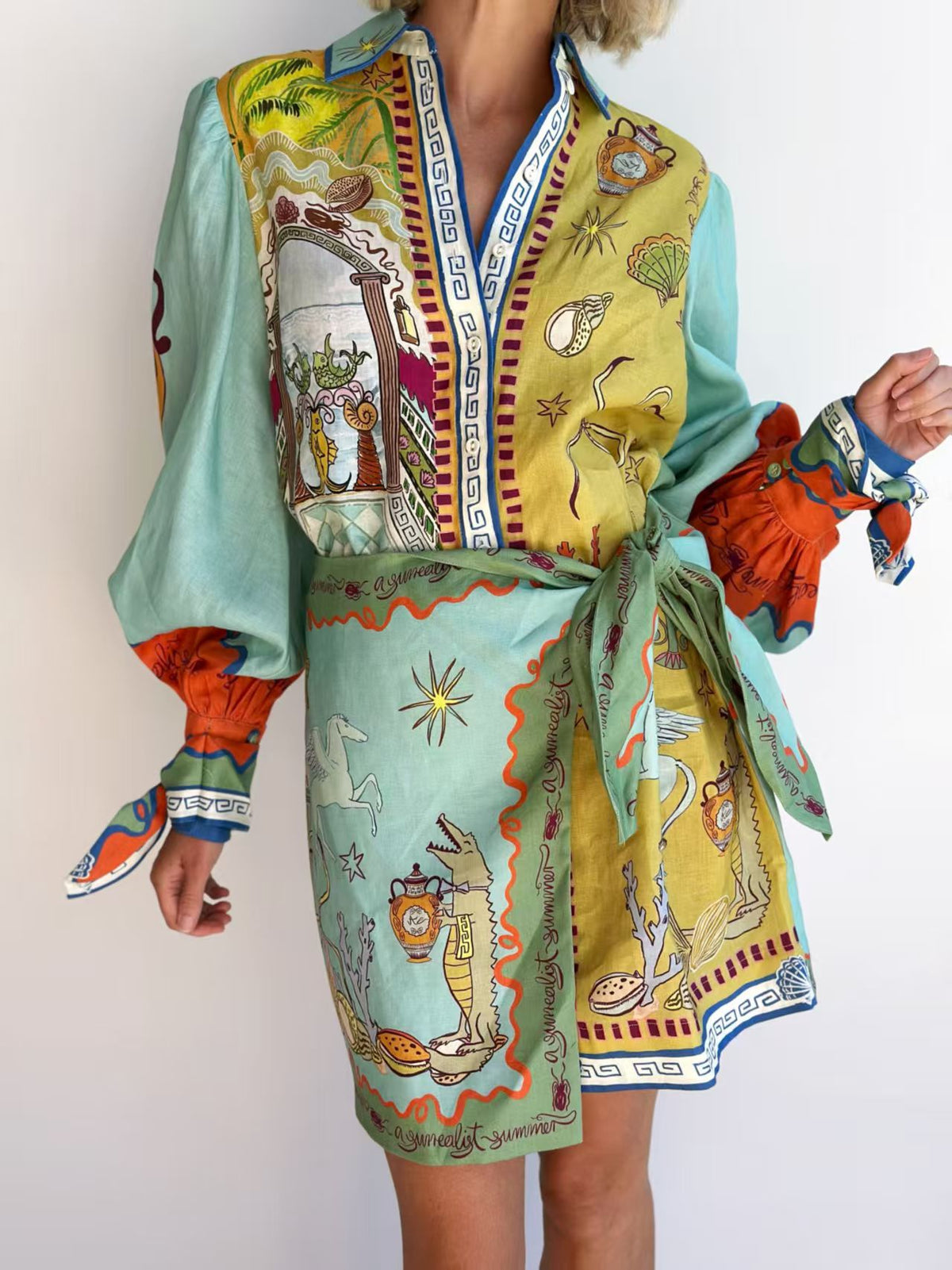 Fashion Casual Linen Shirt Collar Fake Dress