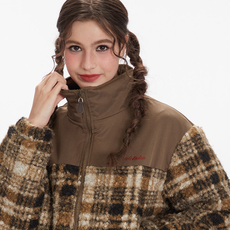 Women's Color Stand-up Collar Zipper Retro Loose Coats
