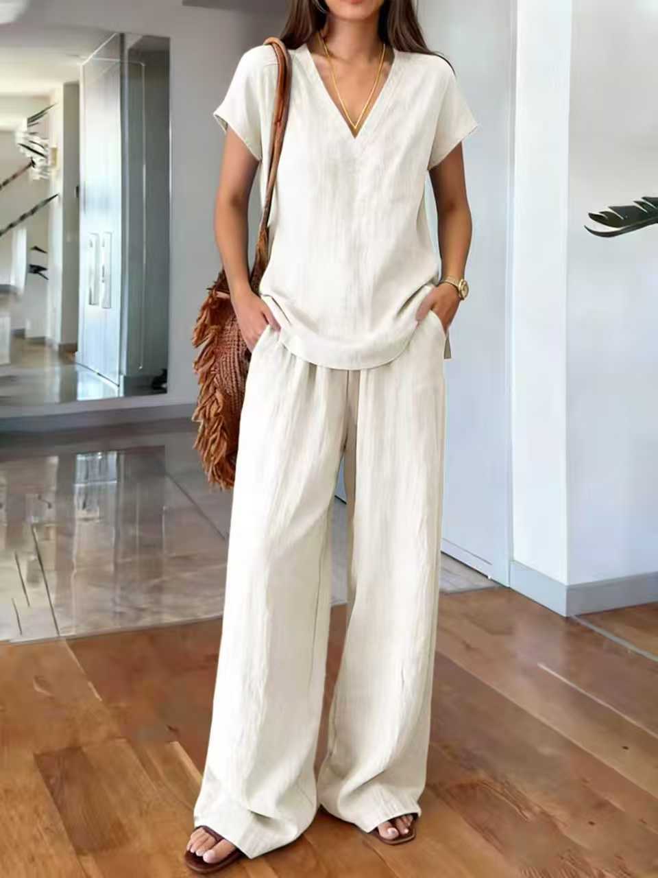 Women's Breathable Loose Slimming Solid Color Short-sleeved Trousers Pants