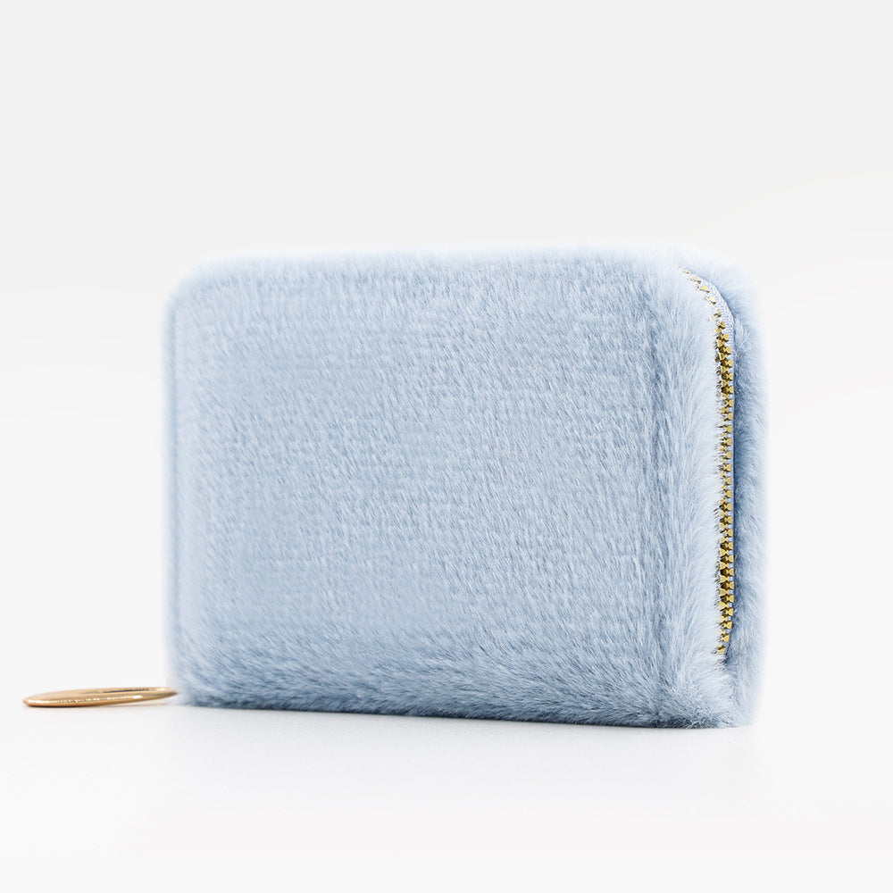 Solid Color Candy Winter Warm Hand Plush Earphone Card Holder