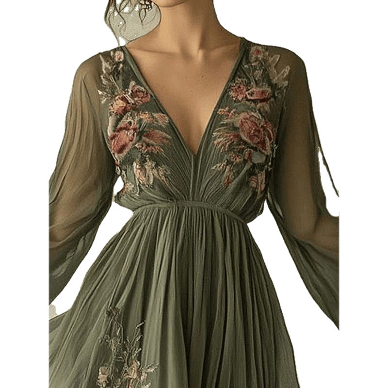 Digital Positioning Printed Long Sleeve Collar Dresses