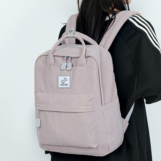 Women's High College Corduroy Large Capacity Simple Middle School Students' Schoolbags