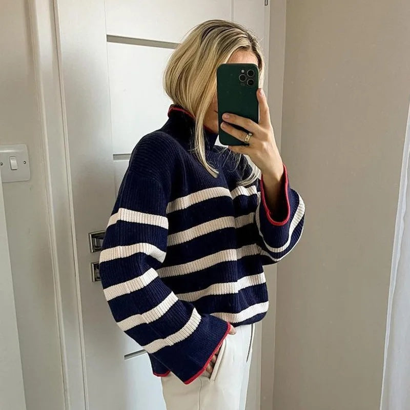 Color Loose Straight Pullover Matching Turtleneck Sweaters