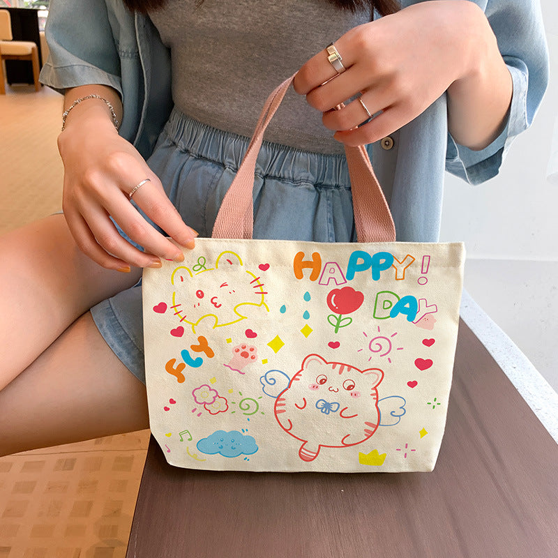 Women's Cute Cartoon Canvas Tutorial Lunch Size Handbags