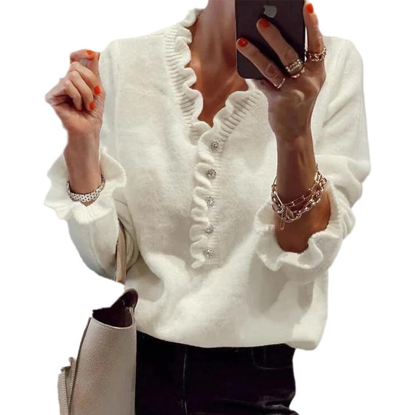 Women's Stylish Autumn Long Sleeve Ruffled Knitwear