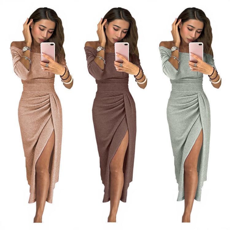 Pretty Women's Sheath Slit Shiny Dinner Dress