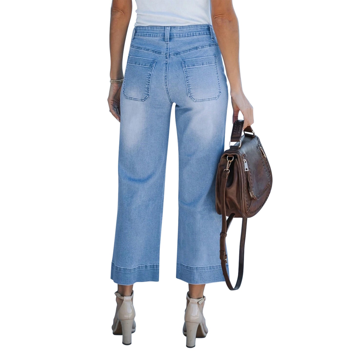 Leg Ladies Mid Waist Elastic Straight Women's Jeans