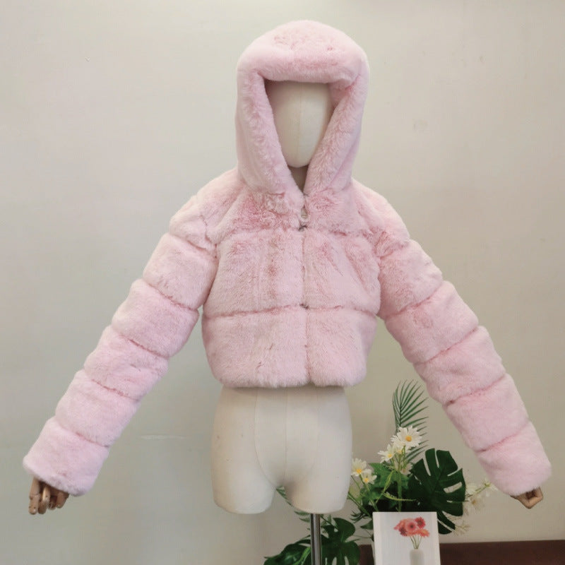 Women's Fox Fur Stitching Hooded Fashion Coats