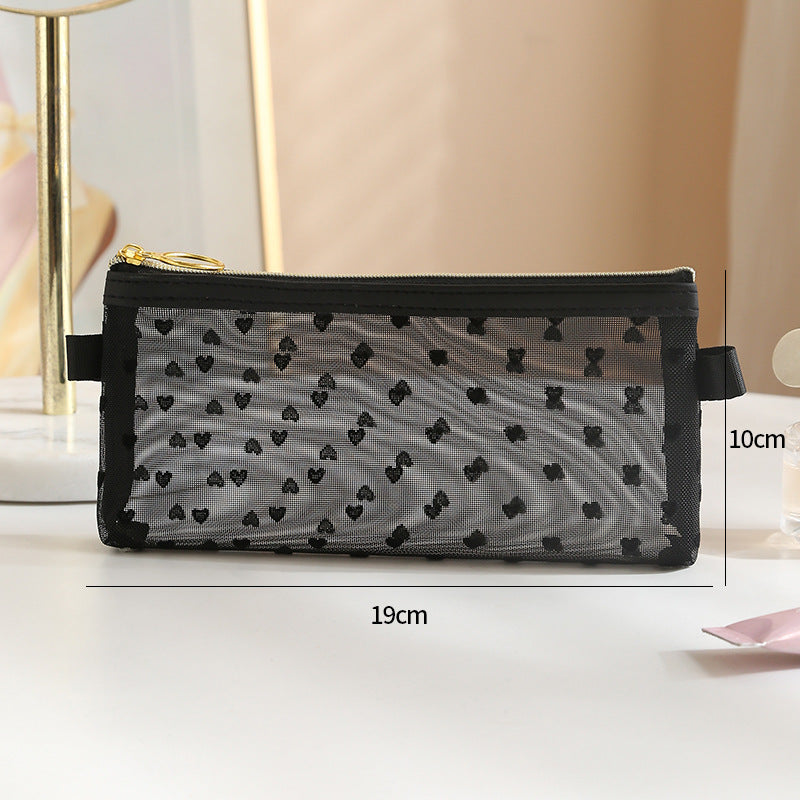 Flocking Love Heart Mesh Mini Eyebrow Bags