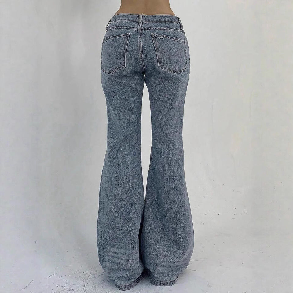 Women's Double Buckle Bell-bottom Slim Slimming Stretch Women's Jeans