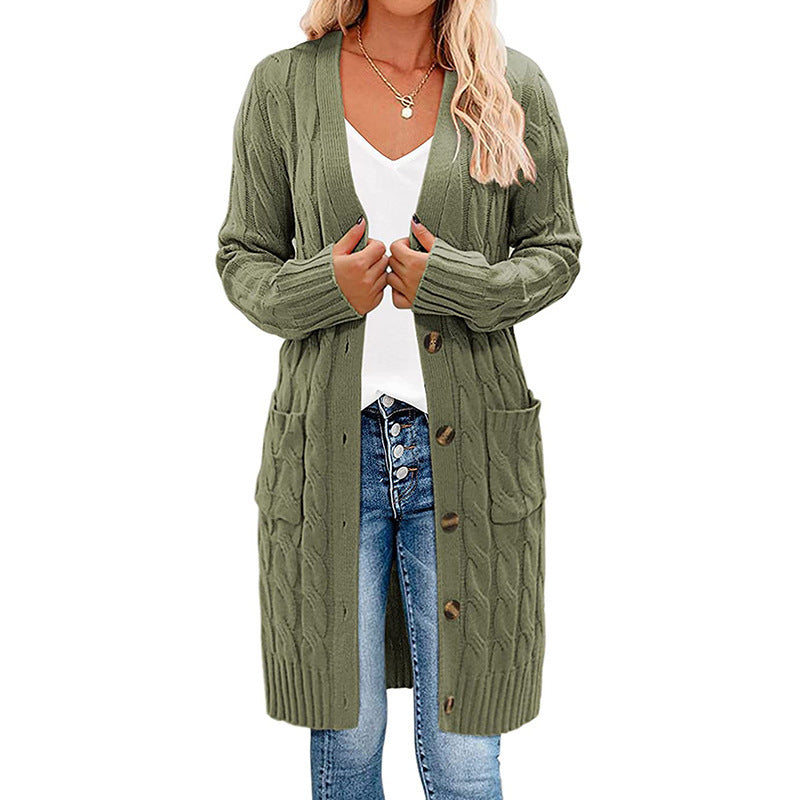 Single-breasted Twist Pocket Simple Knitting Long Sweaters