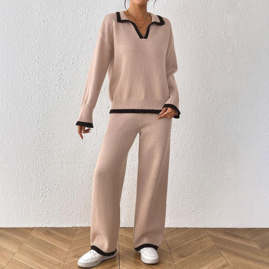 Women's Color Contrast Patchwork Collar Lapel Pullover Sweaters