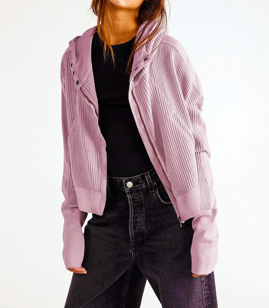 Women's Patchwork Long Sleeve Pullover Zipper Trendy Sweaters