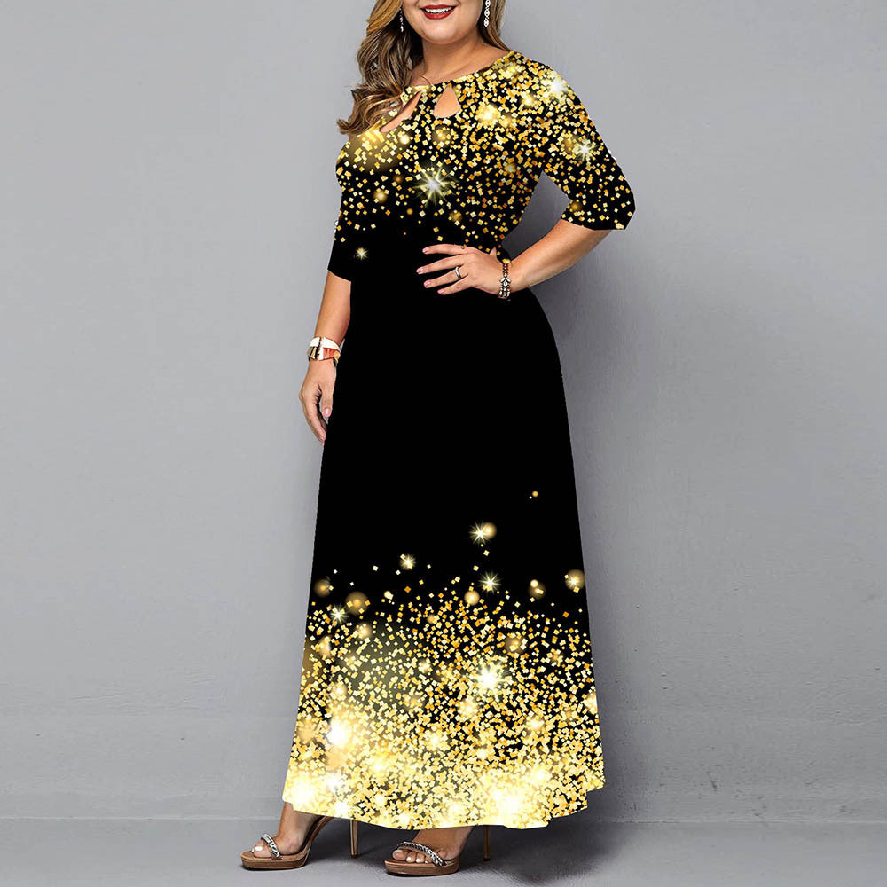 Digital Printed Pullover Sleeve Long Dress Dresses