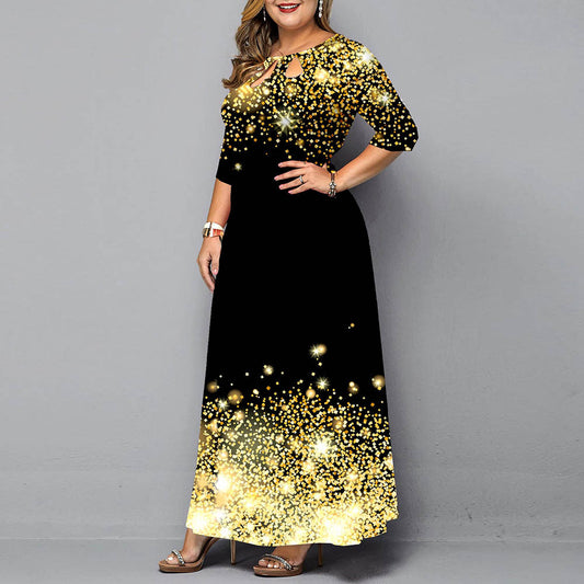 Digital Printed Pullover Sleeve Long Dress Dresses