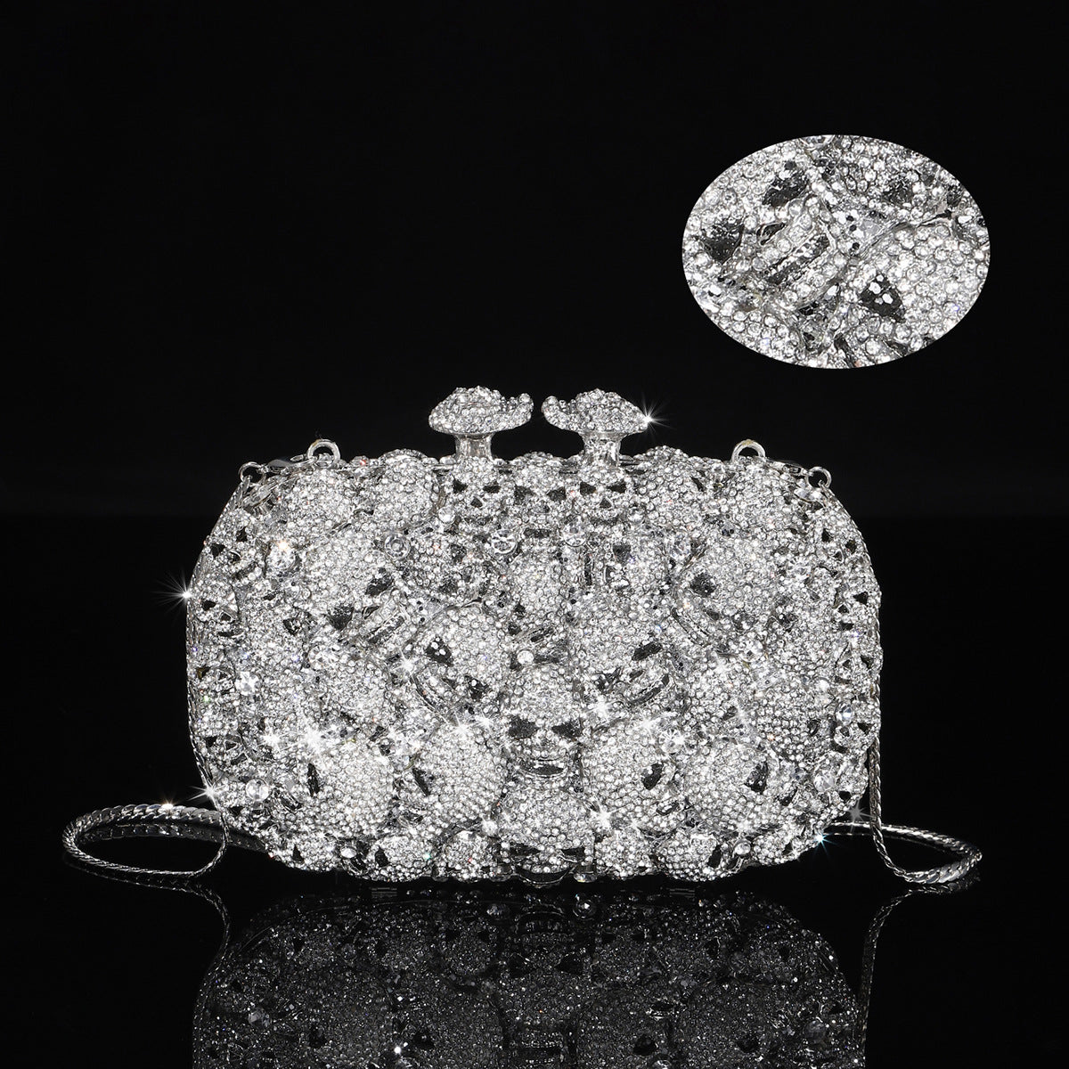 Shiny Champagne Bottle Rhinestone Bow Crystal Chain Evening Bags