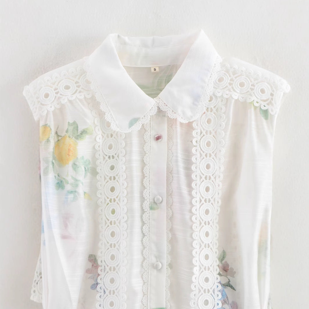 Spring Flower Edge Stitching Printing Dress Dresses